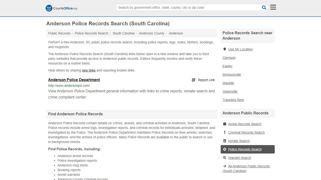 Police Records Search - Anderson, SC (Accidents & Arrest Records)