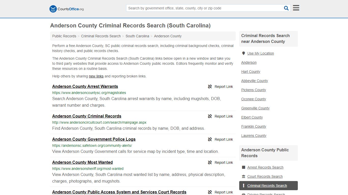 Anderson County Criminal Records Search (South Carolina) - County Office